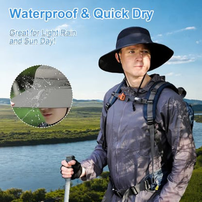 HUAMULAN Men Women 6" Wide Brim Sun Hat Summer Fishing Hats UV Protection - color: Hyp017-black
