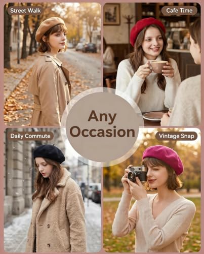 French Beret Hats for Women Men - Classic Wool Beanie Winter Cap - color: Pea Green