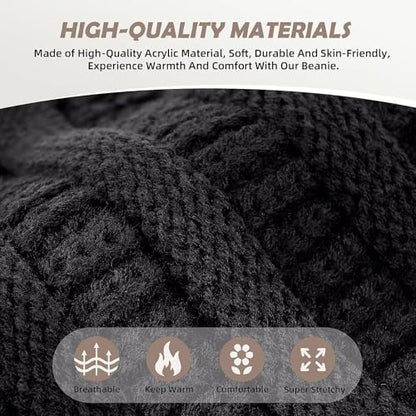 3 Pack Satin Lined Beanie for Women, Warm Slouchy Winter Hats with Silk Lined, Fashionable Oversized Cable Knit Hat Skull Cap - color: Black, Oatmeal, Purple