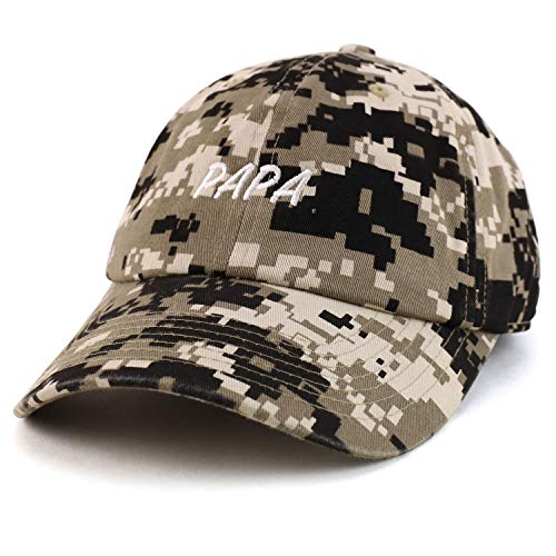 Trendy Apparel Shop Papa Embroidered Soft Crown 100% Brushed Cotton Cap - color: Beige Dark Camo