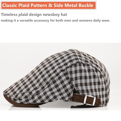 Women's Berets: Black Houndstooth Red Beret Hats for Women Fall Winter Fashion Outfit - color: Advance-plaid-brown