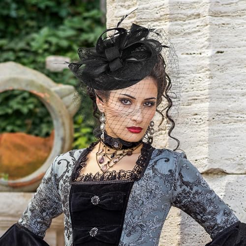 Zinniday 2026 Kentucky Attire Hats - 20s Vintage Derby Fascinators Hat with Hair Clip for Women Lady Girls Outfit Headwear - color: Black