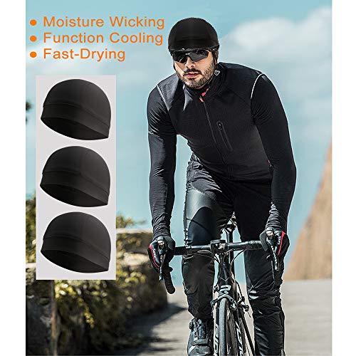 3 Pack Cooling Skull Cap Helmet Liner Sweat Wicking Breathable Hat for Men - color: 3black