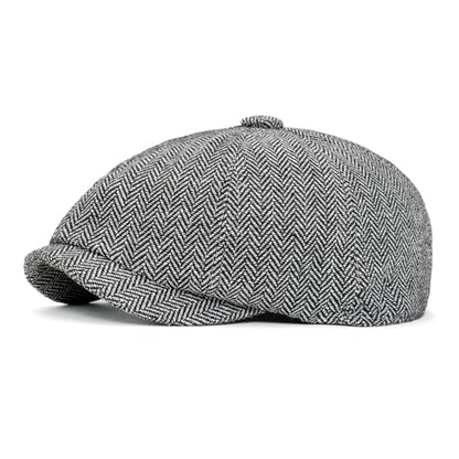 Men 8 Panel Newsboy Cap Classic Irish Gatsby Paperboy Ivy Newsies Herringbone Golf Cabbie Flat Wool Blend Winter Hat - color: Gray