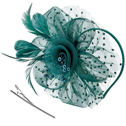 AQOKKA Women Fascinators Hats Flower Fascinators with Headband and Clip Tea Party Headwear for Women and Girls - color: 1 Pc 7" Diameter / Peacock Blue