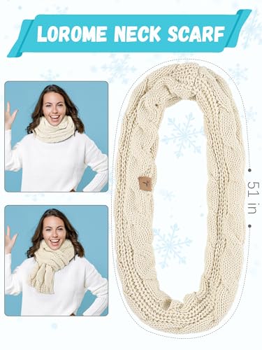 LOROME Winter Beanie Hat Scarf Gloves, Warm Fleece Knit Neck Scarf Set Gift - color: Beige