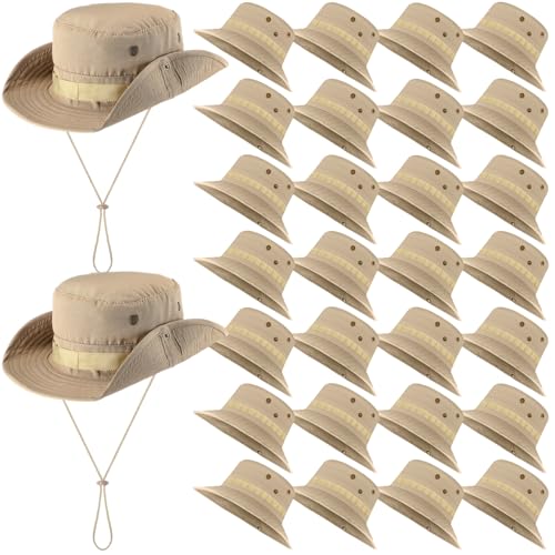 Eurzom 30 Pcs Bucket Hat Bulk Wide Brim Boonie Hats Safari Fishing Sun Hat with Chin Strap