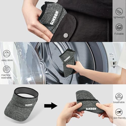 Sukeen Kids Sun Visor Hat for Girls Boys UPF50+ Lightweight Cooling Stretchable Packable Sun Hat - color: Black and Grey