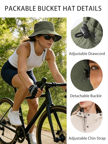 Splash-Proof Packable Bucket Hat for Men Women Lightweight Foldable Fishing Hiking Sun Hat with Adjustable Chin Strap - color: Green