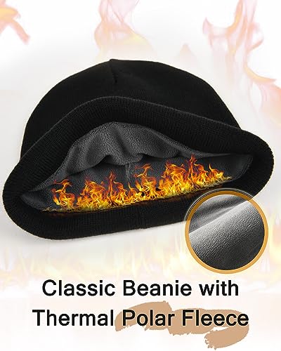FURTALK Mens Winter Fleece Lined Knit Cuffed Beanie - color: Black