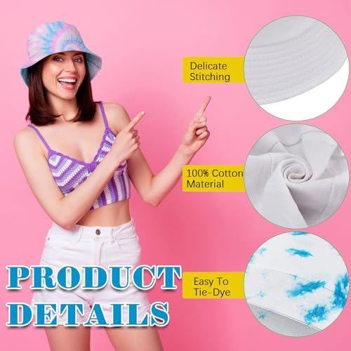 Silkfly White Cotton Bucket Hat for Tie Dye Blank Sun Hat DIY Sublimation with Accessory for Tie Dye Party - size: Large
