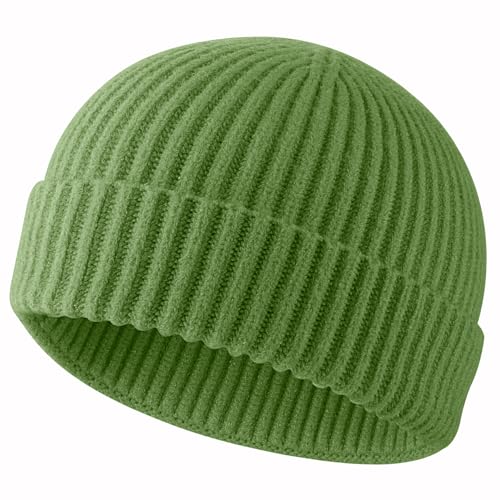 ROYBENS Swag Wool Knit Cuff Short Fisherman Beanie for Men Women Winter Hat - color: 1pcs-grass Green