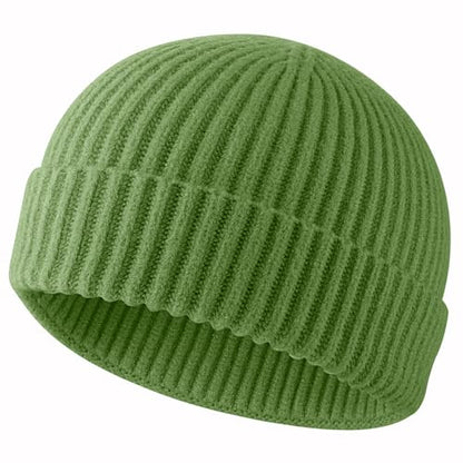 ROYBENS Swag Wool Knit Cuff Short Fisherman Beanie for Men Women Winter Hat - color: 1pcs-grass Green