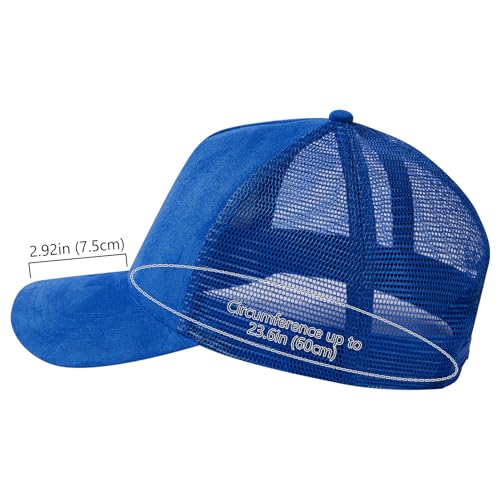 Suede Curved Brim Trucker Cap Adjustable Snapback Hat Mesh Back Breathable for Men Women 2 Pack SH03 - color: Pack of 2, Light Grey & Royal Blue
