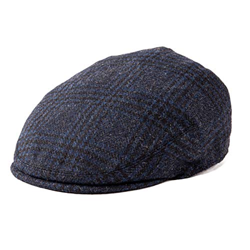 FEINION Men's Wool Tweed Newsboy Ivy Cap Gatsby Golf Flat Hat - color: Plaid Blue, size: 7 1/2