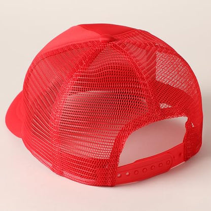 MIRMARU 5 Panels Blank Foam Front Two Tone Solid Trucker Mesh Back Baseball Cap with Adjustable Snapback Strap - color: Solid-red
