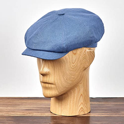 Sterkowski Model Rowdy | 100% Linen Newsboy Cap for Men and Women | Airy 8 Panel Paperboy Cap - color: Light Blue, size: 6 3/4