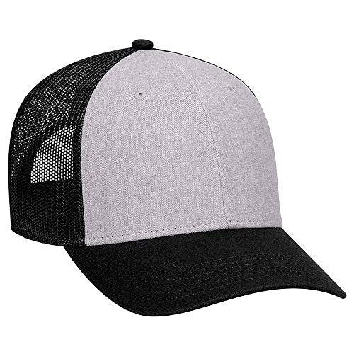 Ashen Fane 6 Panel Blend Twill Structured Low Profile Mesh Back Snapback Trucker Hat - color: Black/Heather Gray/Black