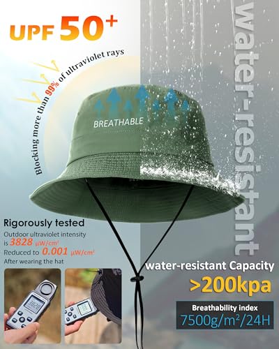 Water-Resistant Bucket Hat for Women Men Rain Hat UPF 50+ Boonie Sun Hat - color: Army Green