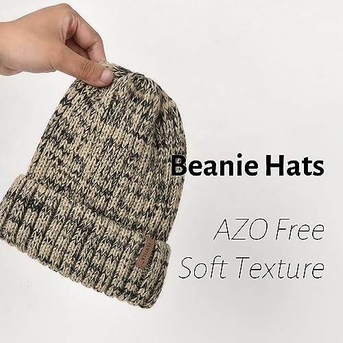 FURTALK Winter Hats for Women Fleece Lined Beanie Knit Chunky Womens Snow Cap - color: Tone Beige/Black Mix
