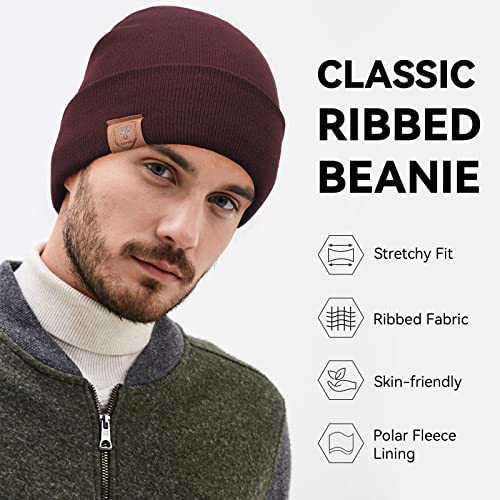 OZERO Mens Winter Hat, Fleece Lined Cuffed Beanie for Men and Women - color: Wine Red