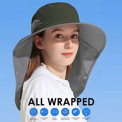 Outdoor Sun Hat Detachable Neck Face Flap UPF 50+UV Protection Visor Fishing Hats with Neck Flap for Men & Women - color: Green