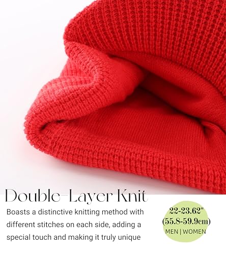 Home Prefer Mens Wool Blend Winter Hat Double-Layer Warm Knit Pre-Curve Visor Beanie Brimmed Beanies Hat for Men Women - color: Red