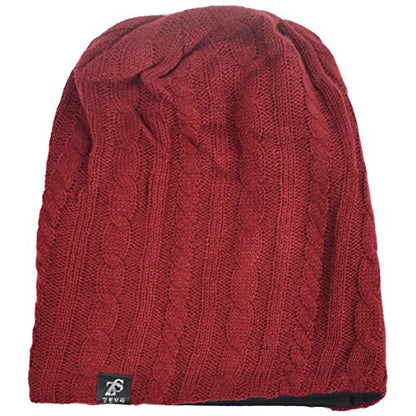 VECRY Men's Slouch Beanie Skull Cap Long Baggy Hip-Hop Winter Summer Hat - color: Cable-claret