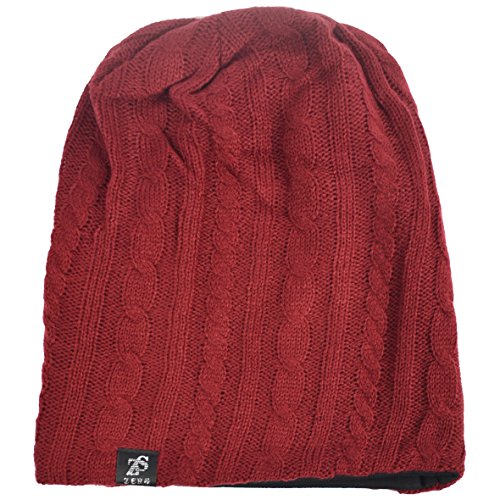 VECRY Men's Slouch Beanie Skull Cap Long Baggy Hip-Hop Winter Summer Hat - color: Cable-claret