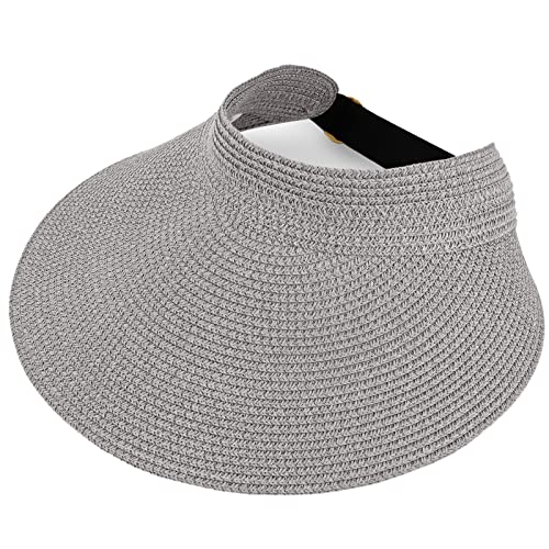 Women Summer Sun Hat Lady's Portable Beach Visor Bowknot Straw Hat - color: Grey 6