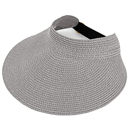 Women Summer Sun Hat Lady's Portable Beach Visor Bowknot Straw Hat - color: Grey 6