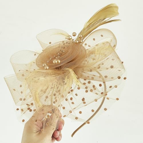 WLBON Fascinators Hat 20s 50s Headband Hair Clips Flower Mesh Veil Feather Headpiece Headwear Women Halloween Carnival Cocktail Wedding Church Cosplay Dress Up Birthday Tea Party Accessories Khaki - color: Khaki