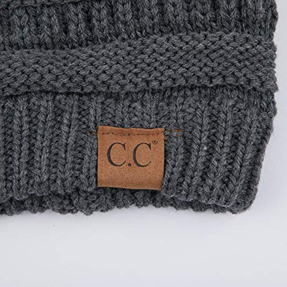 C.C Hatsandscarf Exclusives Unisex Solid Ribbed Beanie with Pom (HAT-43) - color: Dark Melange Grey Amazon