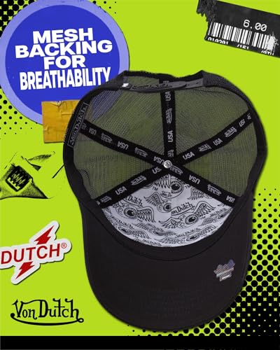 Von Dutch Unisex Trucker Hat - Retro Classic Solid Color Mesh Back Snapback Baseball Cap for Men & Women. - color: Black/White