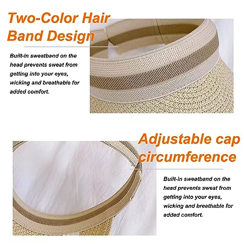MULIMU 4 Pcs Sun Visors for Women Visor Hats for Women Bowknot Straw Hat Straw Visor Sun Visor for Women Black