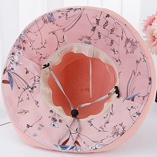 Women Wide Brim Sun Hats Metal Wired Edge Summer UV Protection Beach Fishing Hat for Hiking Garden Travel Chin Strap - color: A1-m9163-beige, size: One Size