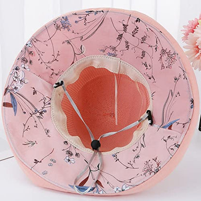 Women Wide Brim Sun Hats Metal Wired Edge Summer UV Protection Beach Fishing Hat for Hiking Garden Travel Chin Strap - color: A1-m9163-beige, size: One Size