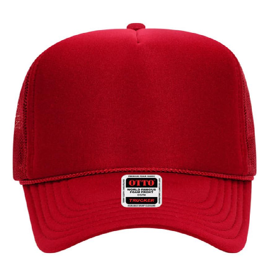 Otto Cap 5-Panel High Crown Mesh Back Trucker Hat - color: Red