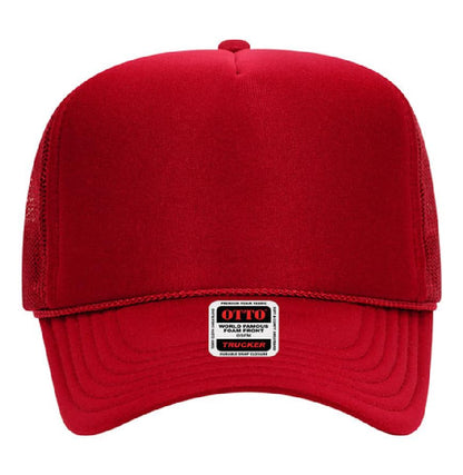 Otto Cap 5-Panel High Crown Mesh Back Trucker Hat - color: Red