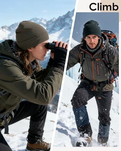 Century Star Men's Fleece-Lined Beanie Winter Knit Hat - Stretchable, Warm, Windproof, Unisex Cuffed Ski Cap for Sports - color: Black