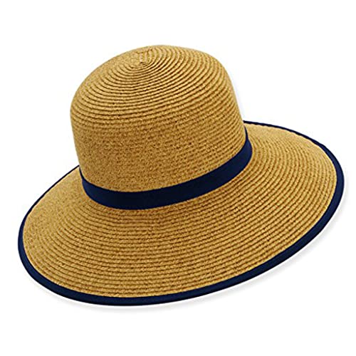 Sun 'N' Sand French Laundry Straw Sun Hats for Women - Backless, Foldable, and Packable Hat - Beach Hat for Women - 4" Brim - color: Navy