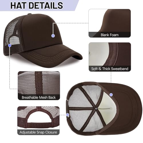 Ultrafun 10 Pack Trucker Hat Mesh Sublimation Blank Hats Adjustable Baseball Caps Hats for Men Women - color: Brown