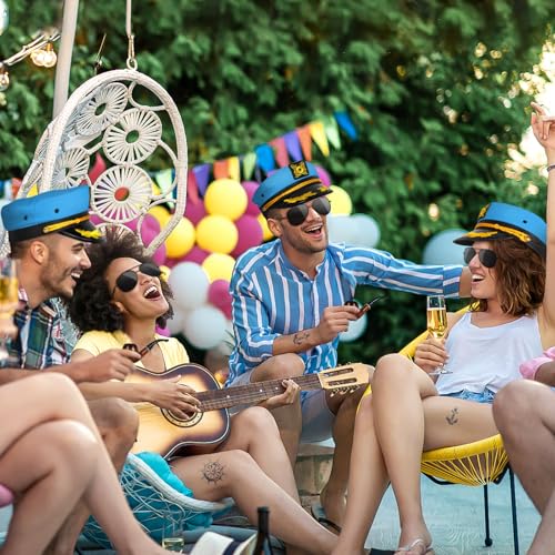 dodowin Captain Sailor Hat Set for Women Men, Yacht Rock Party Costume 4pcs - style: Blue Captain Hat Set