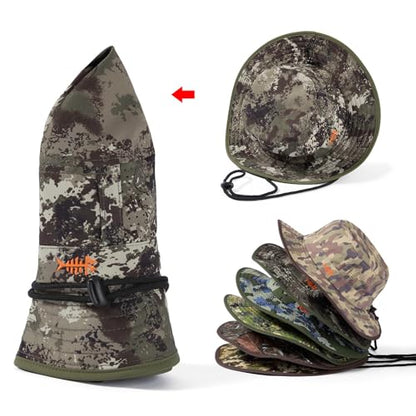 BASSDASH UPF 50+ Water-Resistant Fishing Bucket Hat with Laser Perforated Mesh Adjustable for Men Women Outdoor Hiking - color: Grunge Camo