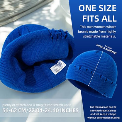 Frayed Knit Hat Winter Beanie for Men Women Hip-hop Slouchy Ripped Knitted Hat Unisex Skull Caps Ski Hat Watch Caps - color: Mg-zzm24pd38-blue