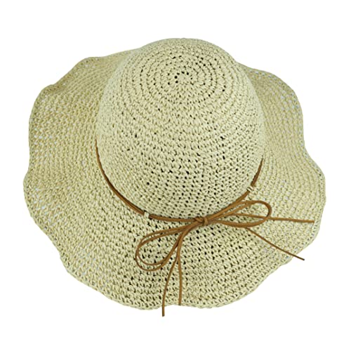 Women Sun Hat Wide Brim Floppy Beach Hat Breathable UV UPF 50+ Straw Hat Foldable Packable Summer Outdoor Cap - color: Beige