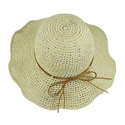 Women Sun Hat Wide Brim Floppy Beach Hat Breathable UV UPF 50+ Straw Hat Foldable Packable Summer Outdoor Cap - color: Beige