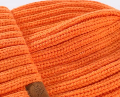 Home Prefer Mens Winter Hat Wool Fleece Lined Knit Beanie Hat Warm Stocking Caps - color: Orange
