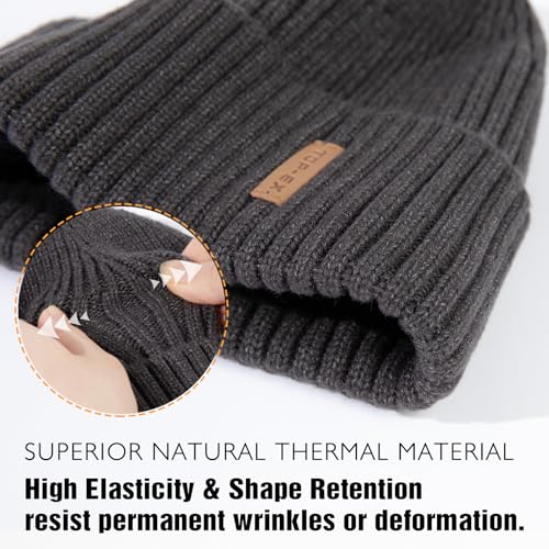 TOP-EX DryKnit™ Waterproof L/XL/XXL Winter Fleece Lined Beanie Hat for Men Women Warm Knit Watch Skull Cap Cold Weather - color: Charcoal(forge), size: X-Large-XX-Large