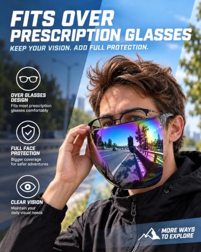 Full Face Shield Visor Sunglasses - Futuristic Mirror UV Blocking, Silver - color: Silver Mirror